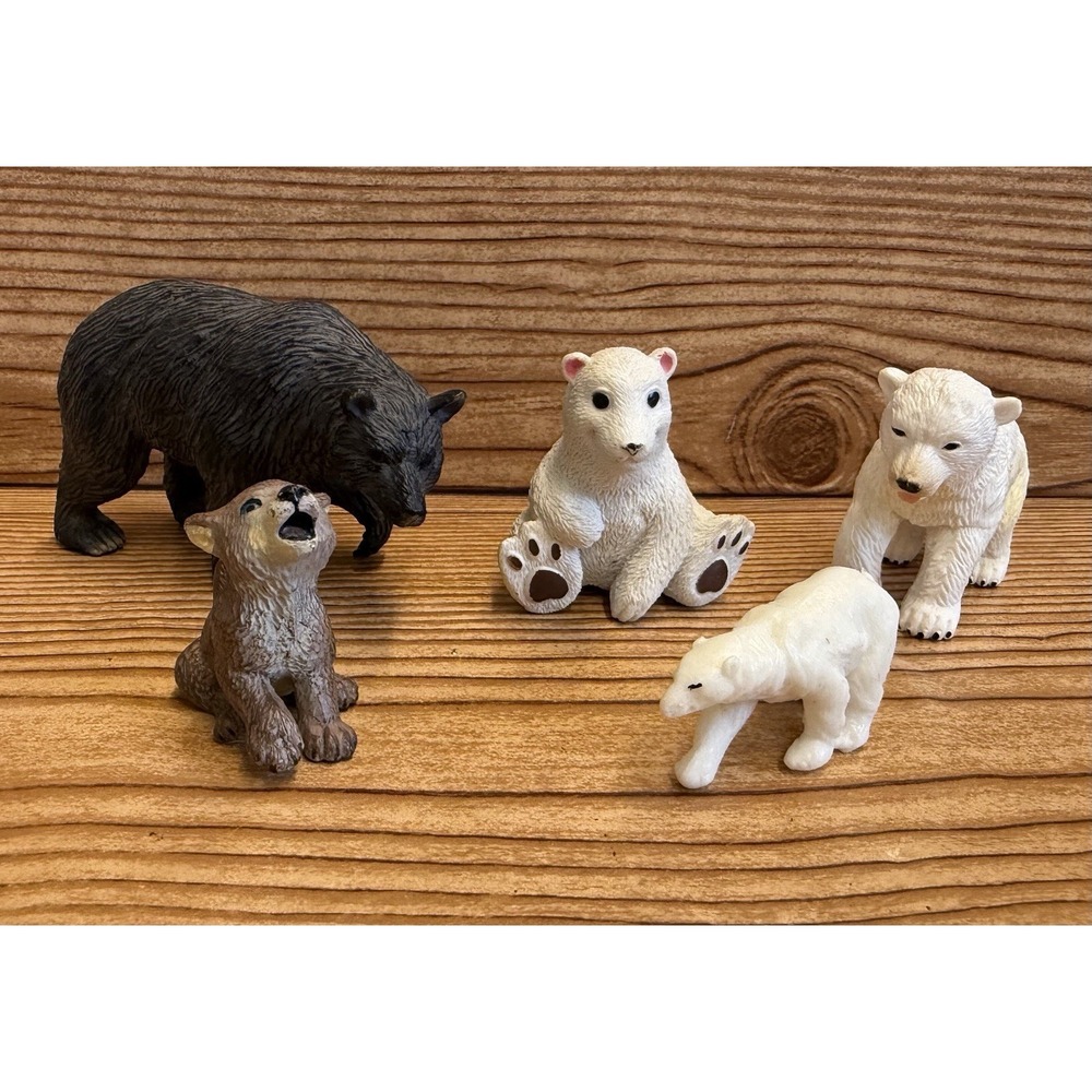 Lot 5 Vtg Wild Animals‎ Black White Brown Bear Polar Bears Figures Hard Plastic